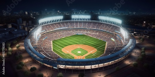 AI Generated. AI Generative. Baseball game sport arena stadium competition evening light play. Graphic Art