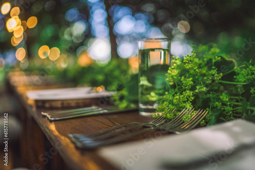 Cutlery on a table in the garden 
