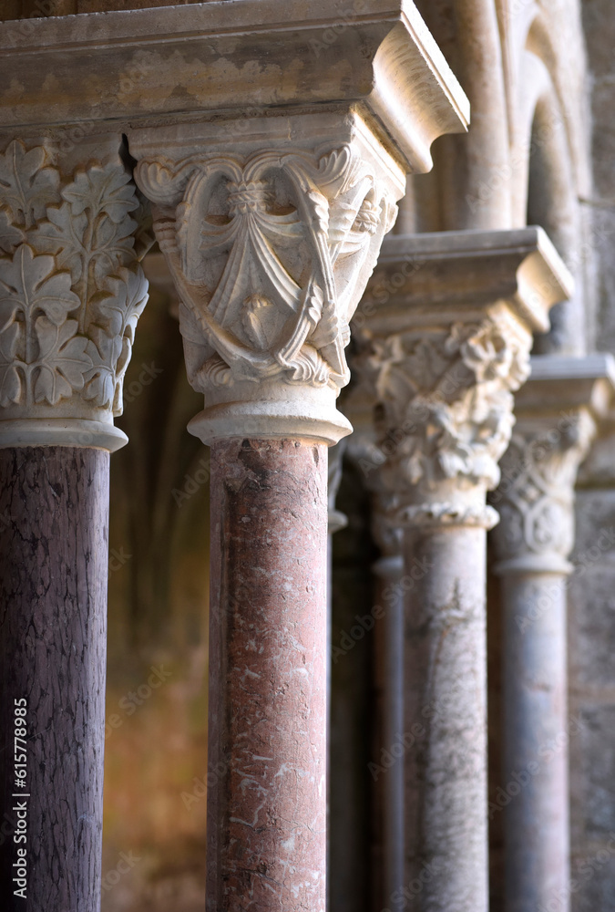Medieval sculpted columns vertical image Medieval sculpted columns vertical image