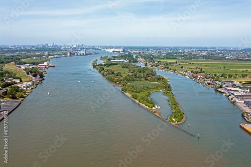 Aerial from the  crossing river Nieuwe Maas with the river Lek near Rotterdam in the Netherlands photo