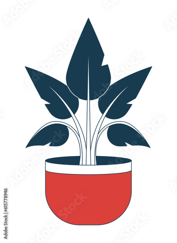 Potted lush houseplant flat line color isolated vector object. Living room interior home plant. Editable clip art image on white background. Simple outline cartoon spot illustration for web design