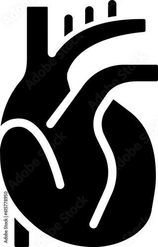 Heart black glyph icon. Human body organ. Cardiac disorders treatment. Cardiology. Healthcare and medicine. Silhouette symbol on white space. Solid pictogram. Vector isolated illustration