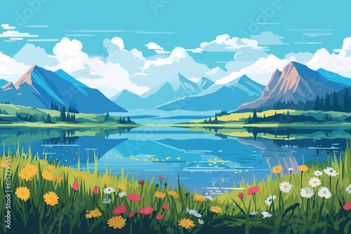 landscape with lake and mountains