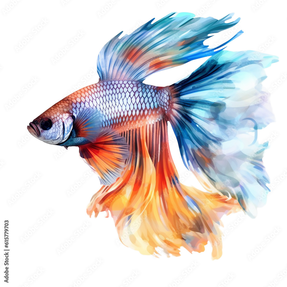 colorful betta fish isolated on transparent background cutout