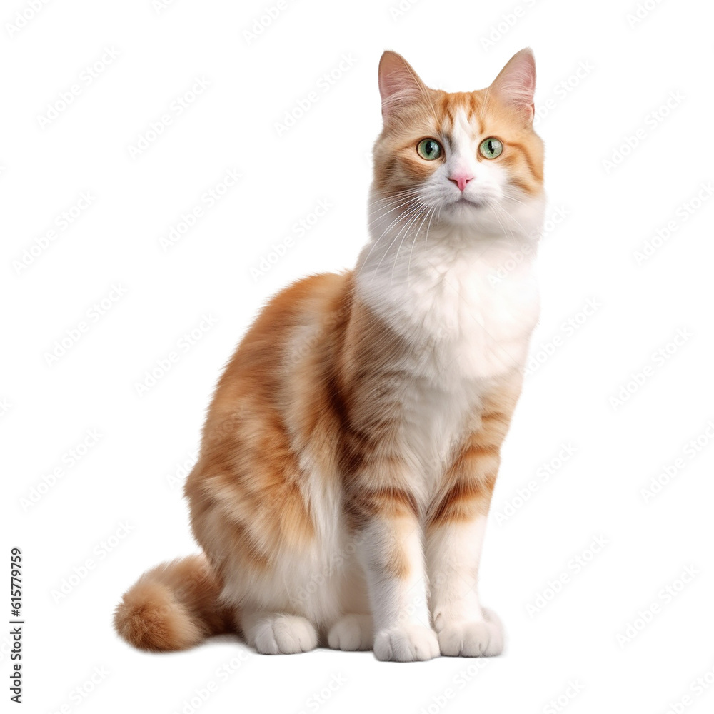 yellow cat looking up , isolated on transparent background cutout