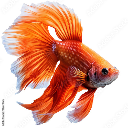 orange betta fish isolated on transparent background cutout