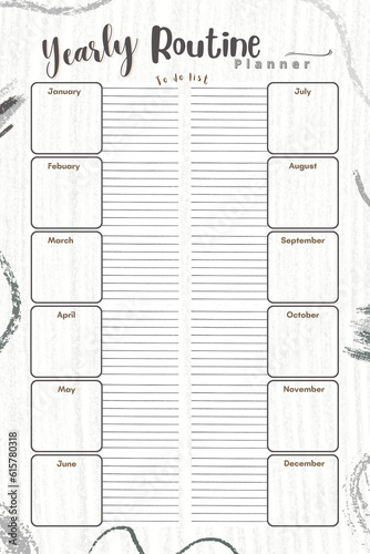 Yearly routine planner digital printable blank template insert