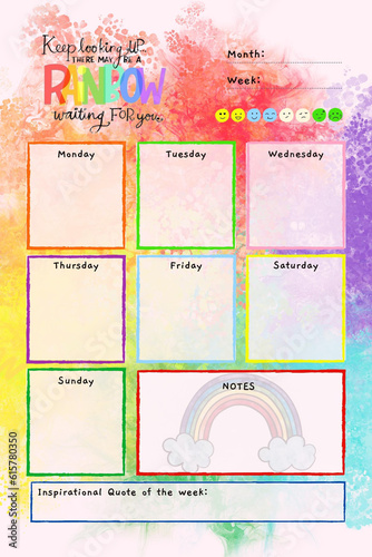Rainbow planner digital printable blank template insert