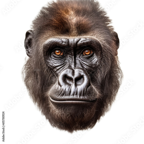 gorilla face shot isolated on transparent background cutout
