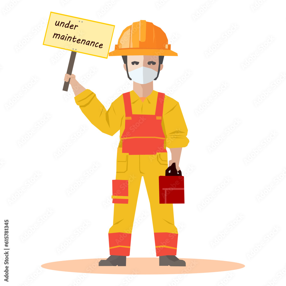 Construction worker holding under maintenance sign vector illustration Construction worker holding under maintenance sign vector illustration