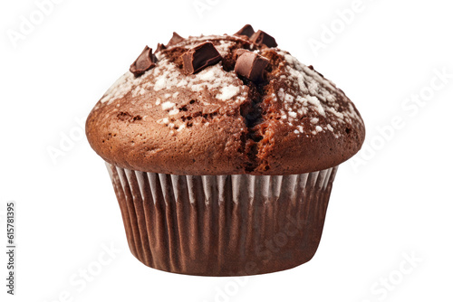 Chocolate muffin isolated on transparent background. Generative Ai