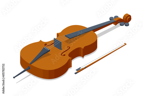Isometric cello, violoncello, bass-viol isolated on wihte