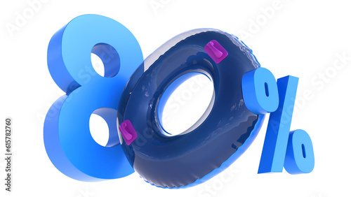 Summer sale banner, Big sale special up to 80% off, eighty percent with swiming ring isolated on white, 3D render