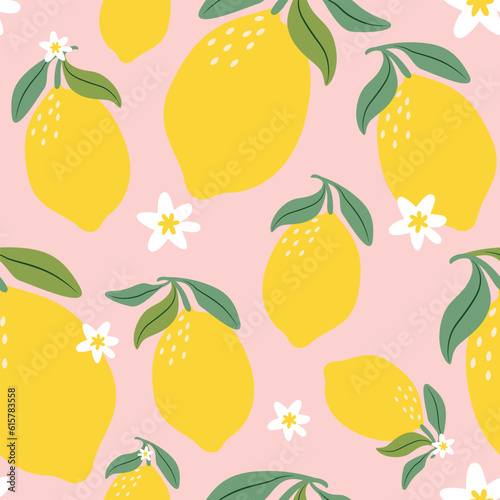 Fototapeta Naklejka Na Ścianę i Meble -  Cute lemon pattern on pink backgraund. 
