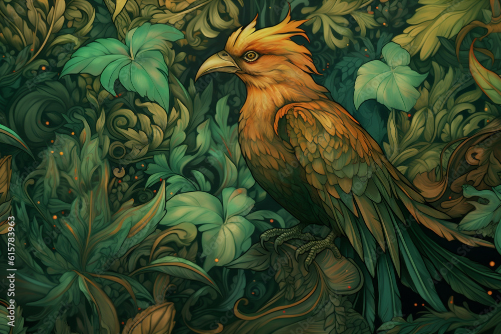 jungle palm leaf tropical wallpaper bird art flower exotic nature. Generative AI. jungle palm leaf tropical wallpaper bird art flower exotic nature. Generative AI.