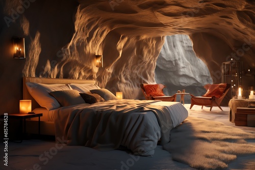 Bedroom designed like a cave wallpaper