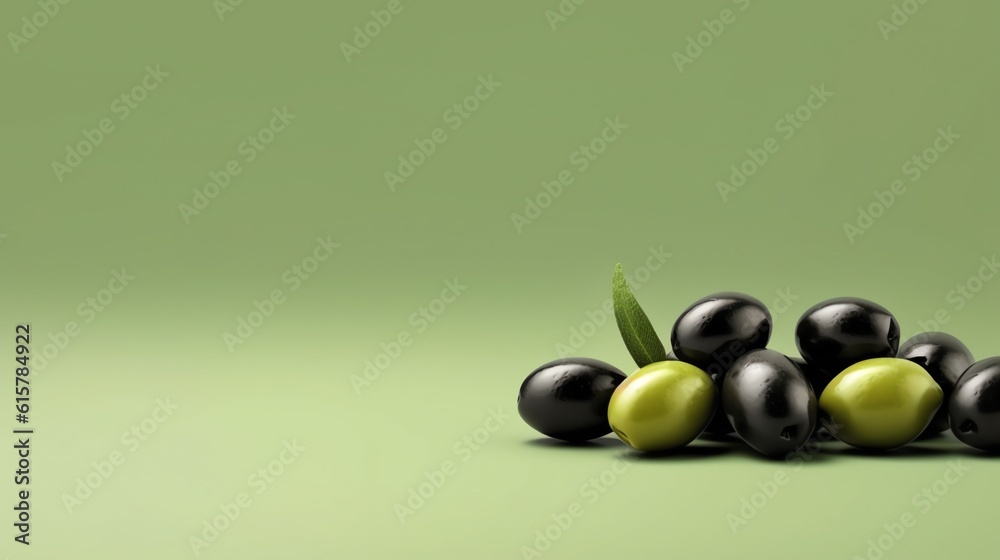 Black olives pastel green isolated white background Black olives pastel green isolated white background