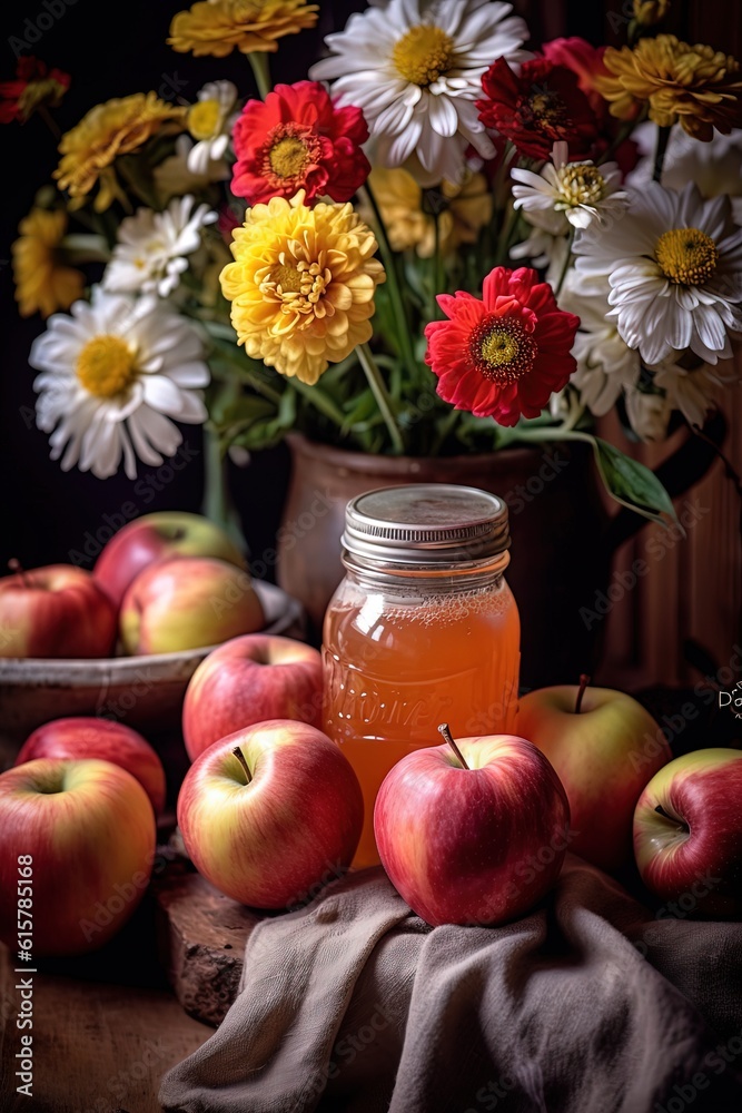 a jar of apple jam with fresh fruit, Generative Ai a jar of apple jam with fresh fruit, Generative Ai