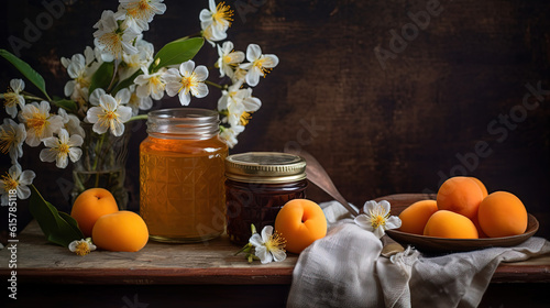  a jar of apricot jam with fresh fruit, Generative Ai