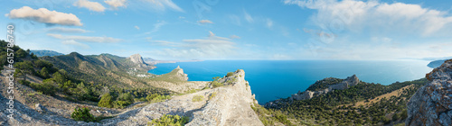 Coastline of Novyj Svit reserve summer panorama (Crimea, Ukraine)
