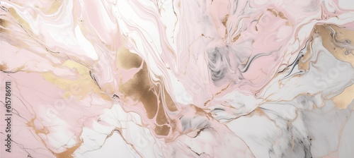 Polish marble stone background. Soft white pink gold colors. Generative AI technology. 