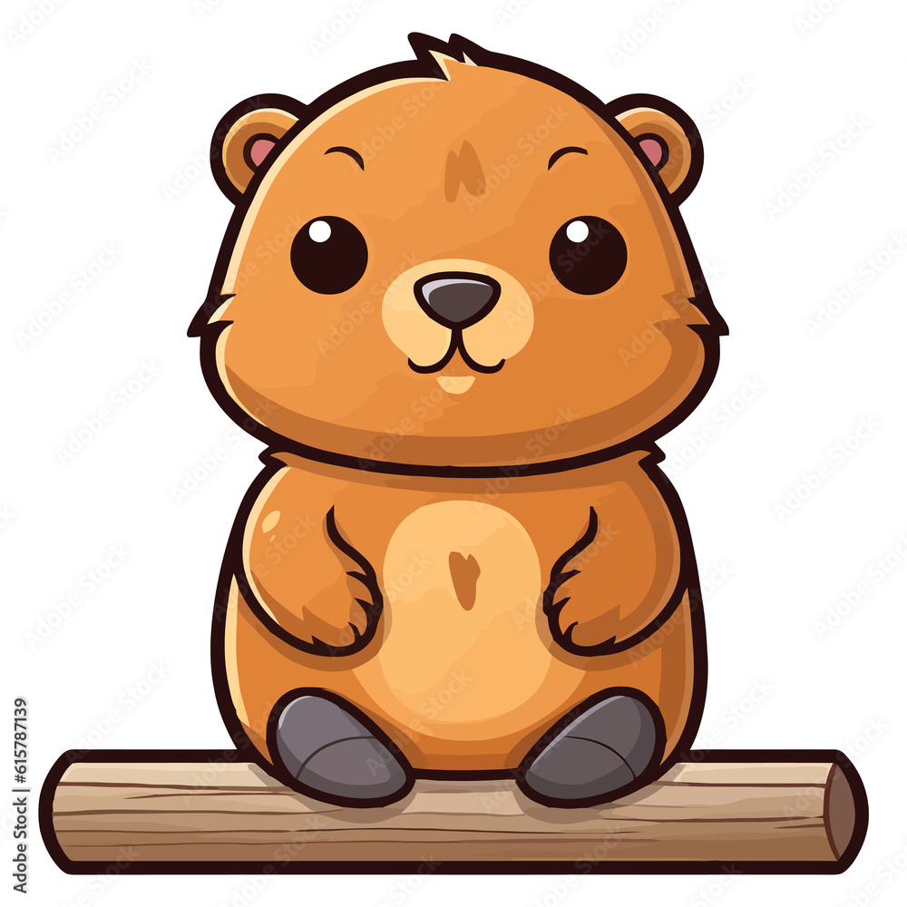 Obraz premium Whimsical Burrow Explorer: Delightful 2D Illustration of a Cute Woodchuck