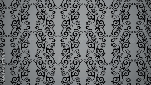 Wallpaper in the style of Baroque. Seamless vector background. Black and gray floral ornament. Graphic pattern for fabric, wallpaper, packaging. Ornate Damask flower ornament