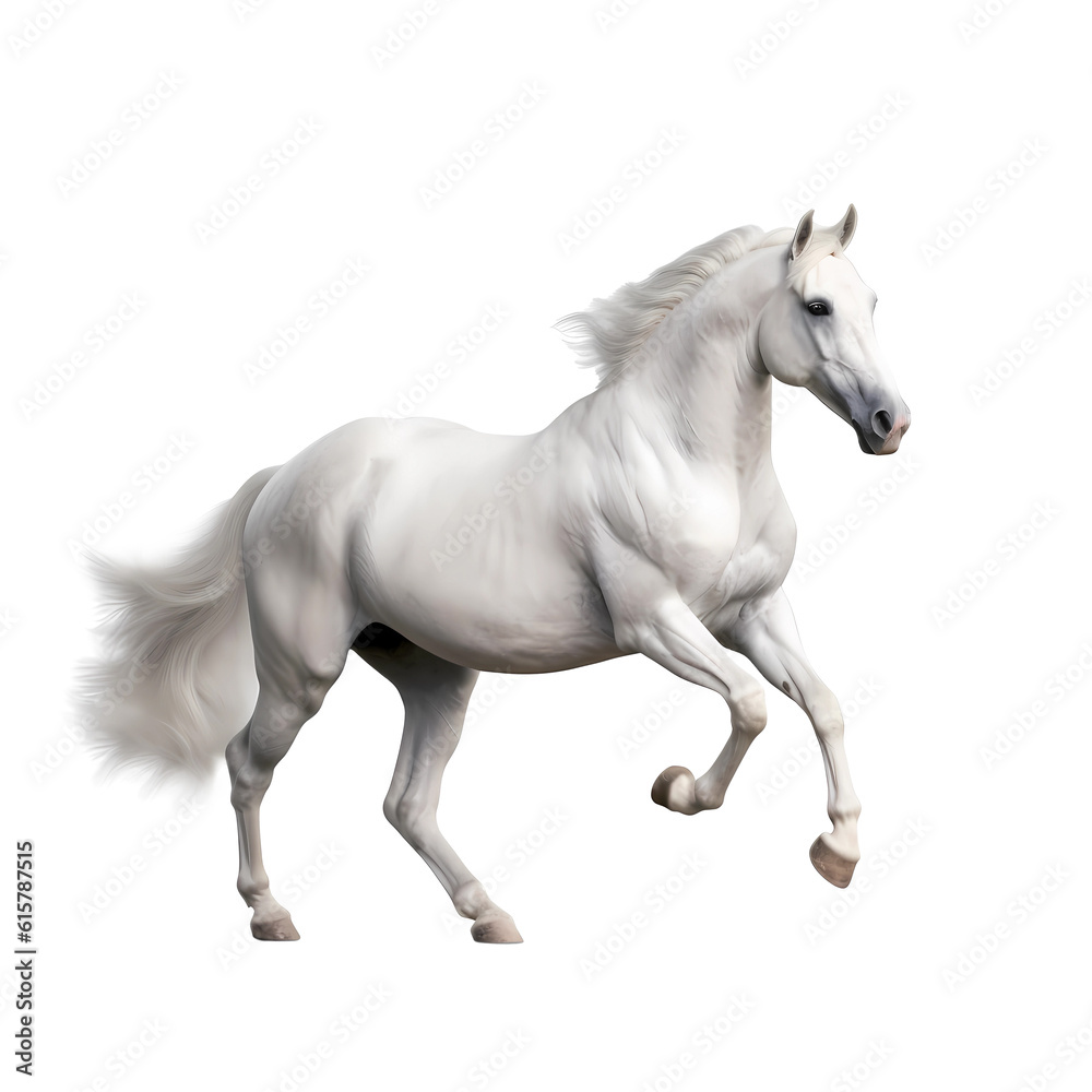 White arabian horse isolated over a white background with clipping path. Full Depth of field. Focus stacking. PNG. Generative AI