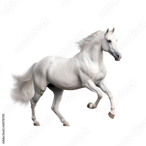 White arabian horse isolated over a white background with clipping path. Full Depth of field. Focus stacking. PNG. Generative AI