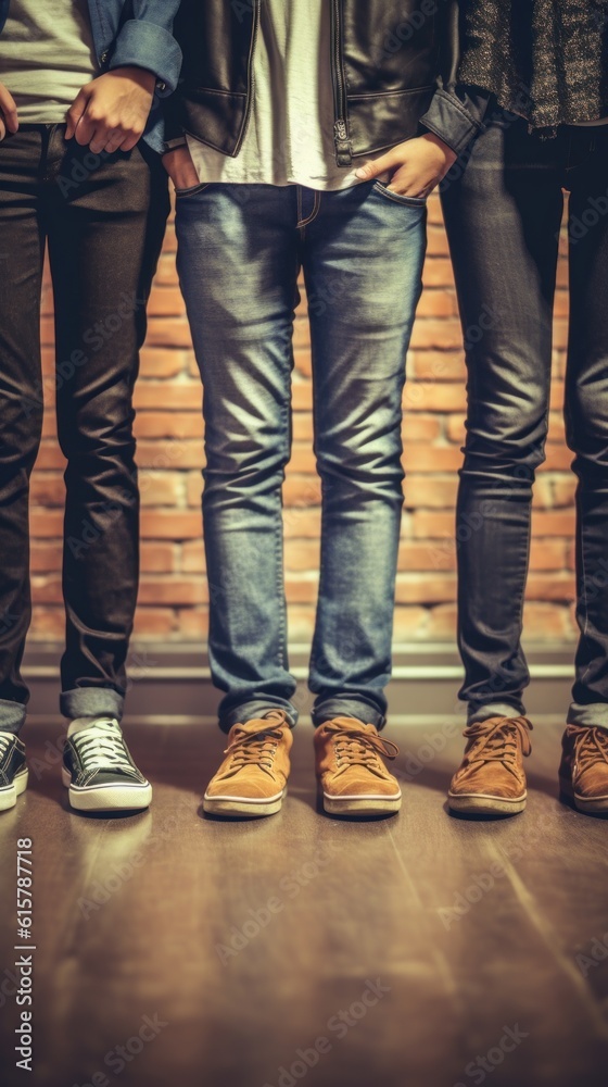 Three people in jeans and shoes. Generative AI Three people in jeans and shoes. Generative AI