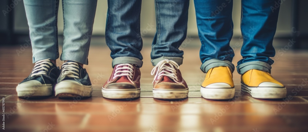 Three people in jeans and shoes. Generative AI Three people in jeans and shoes. Generative AI