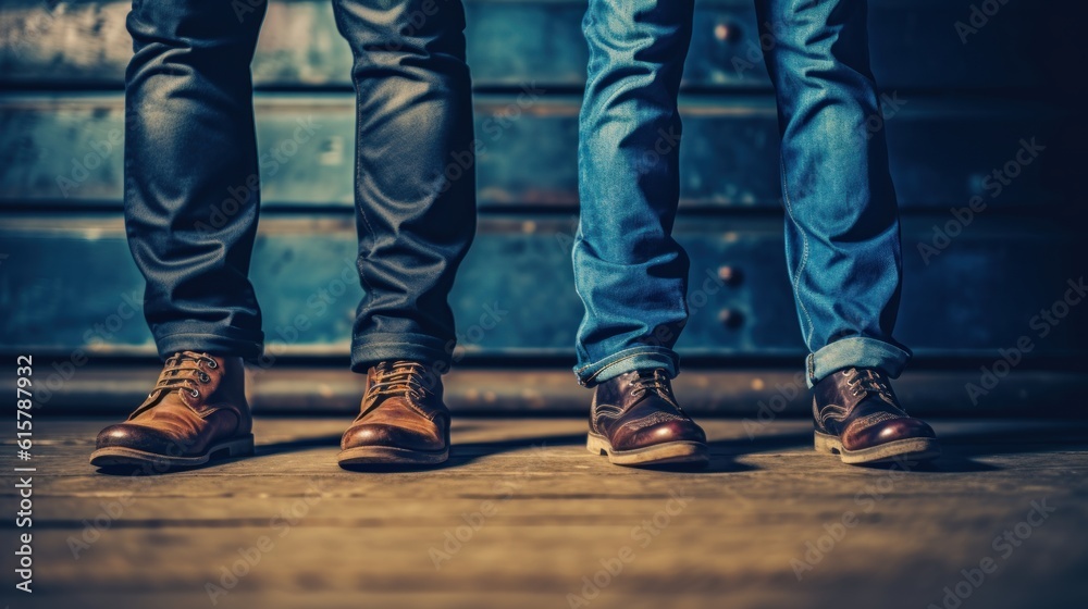 Three people in jeans and shoes. Generative AI Three people in jeans and shoes. Generative AI