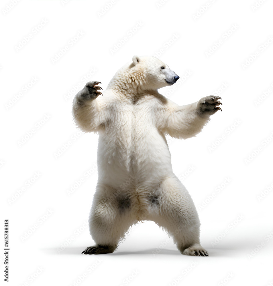 Fototapeta premium Dancing polar Bear on white, generative ai