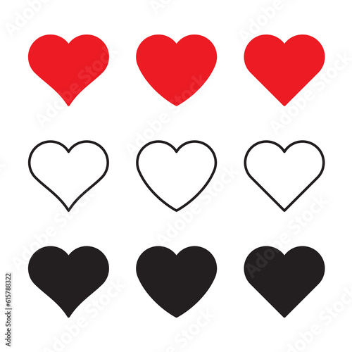 Love heart red, black and white icon