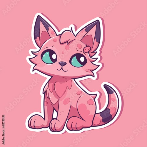 Vector So cute cat with big eyes Isolated sticker illustration Childish design print on t-shirt and etc funny happy kitten fairy tale cat sorceress