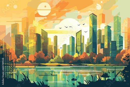 landscape with city skyline