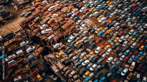Automotive Chaos: Disorderly Auto Salvage Yard made with Generative AI photo