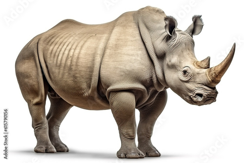 Full body rhino isolated on white background. Generative AI