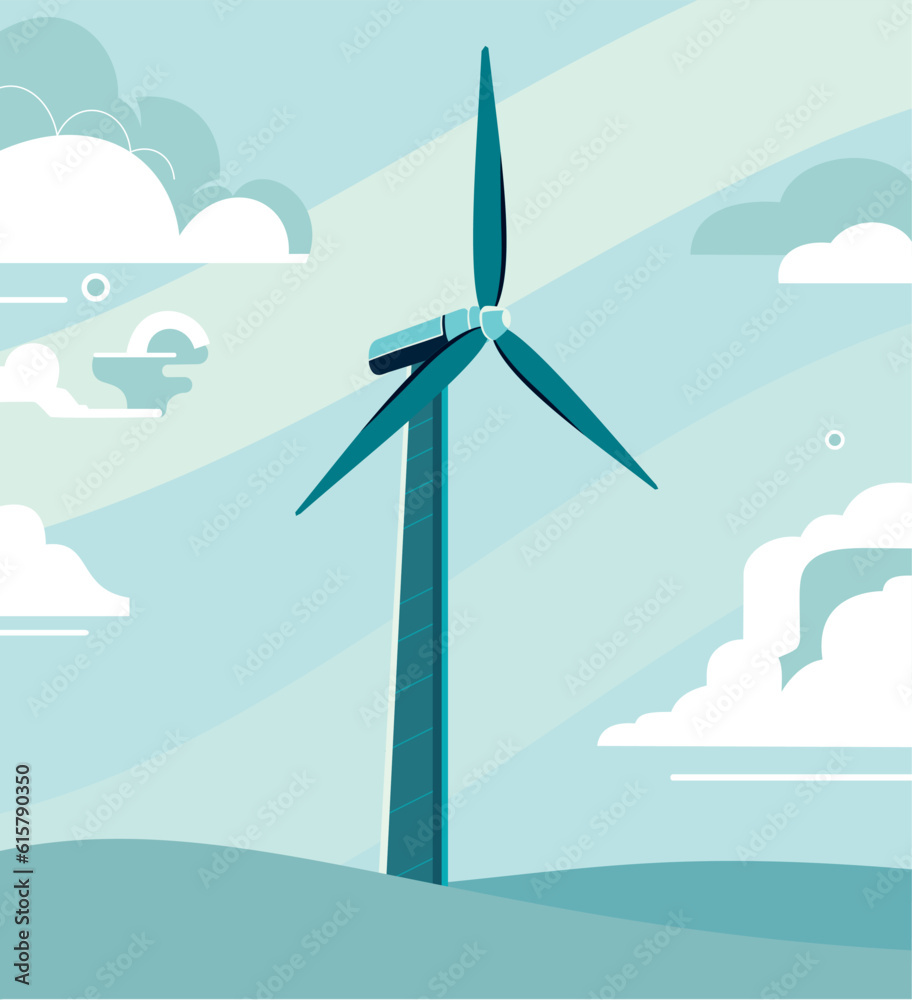 Wind turbine on a background with clouds, Vector illustration Wind turbine on a background with clouds, Vector illustration