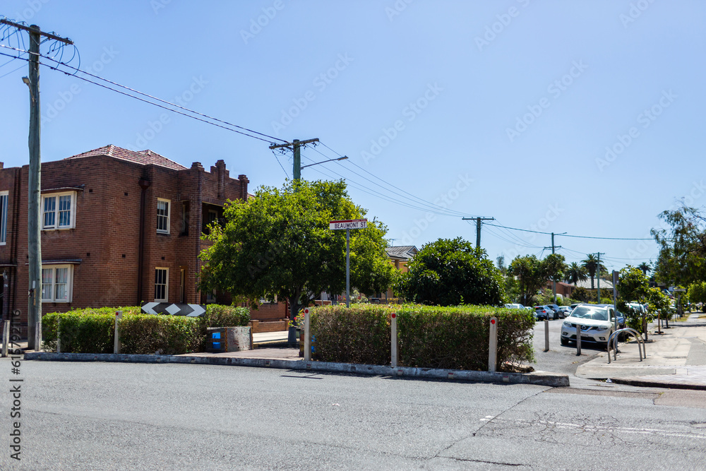 hedges blocking cars from crossing intersection of streets in Newcastle