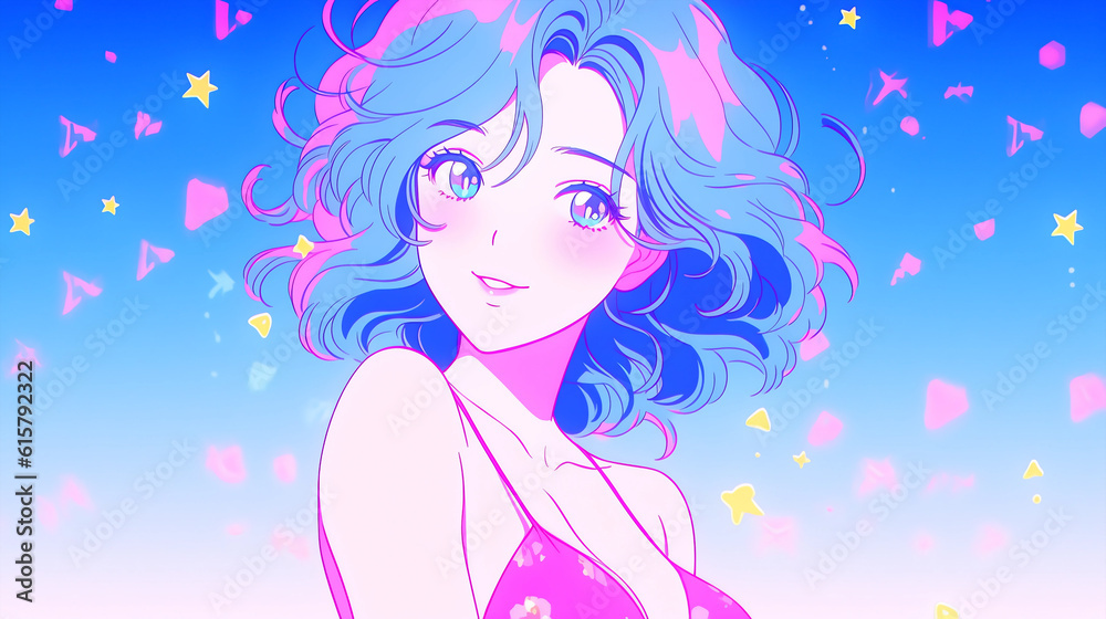 hand drawn cartoon anime cool swimsuit girl illustration in summer hand drawn cartoon anime cool swimsuit girl illustration in summer