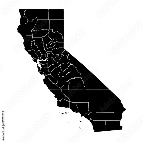 California state map with counties. Vector illustration.