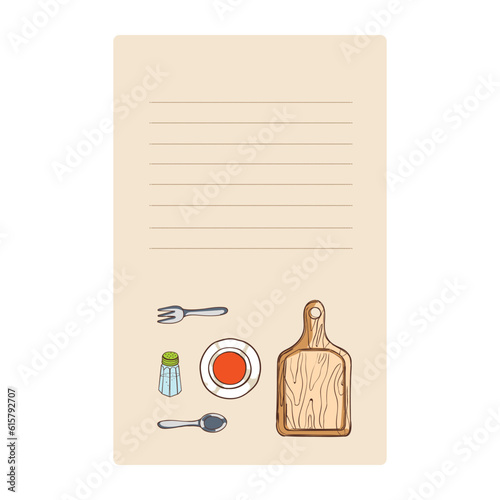 Kitchen utensils and cookbook page. Vector illustration.