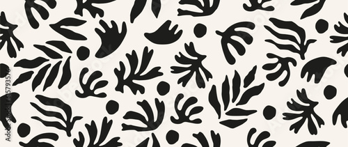 Vector seamless background. Minimalistic abstract leaf pattern. Modern black print on a light background. Ideal for textile design  screensavers  covers  cards  invitations and posters.