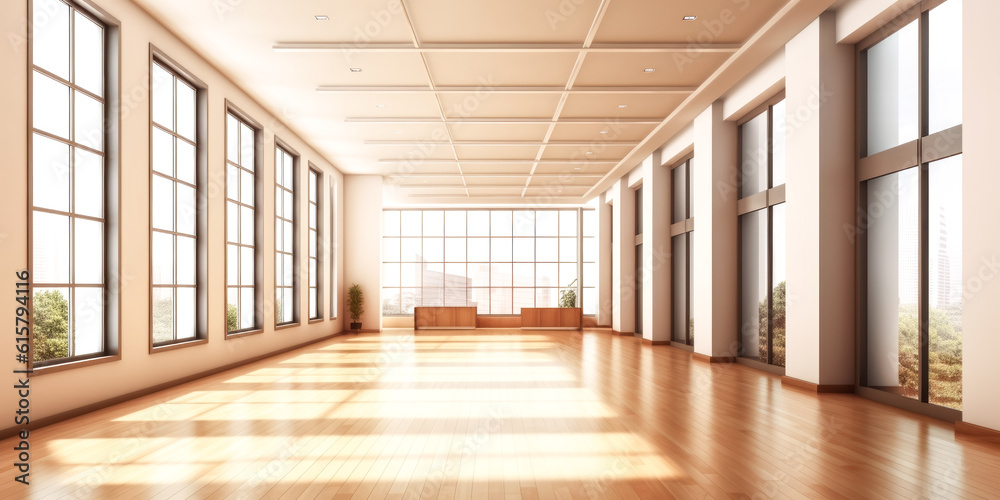 The office hall was filled with light and modern decor, providing a spacious atmosphere.