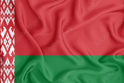 Belarus flag waving with the wind, wide format, 3D illustration rendring. Design with satin fabric. to be used for educational purposes or for illustrations of videos or vlogs.