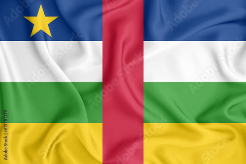 Konstfotografi Central African Republic flag waving with the wind, wide format, 3D illustration rendring