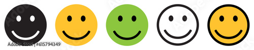 Set of smileys. Smiling face icon, cute smile. Happy emotion sign, emoticon symbol. Vector illustration.