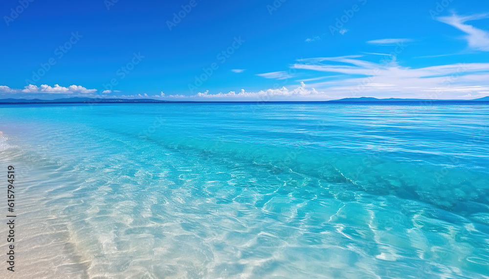 Obraz premium Beautiful seascape with sandy beach with few palm trees and blue lagoon 