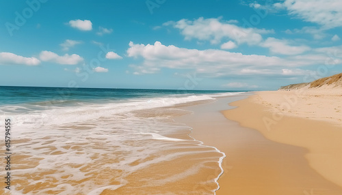 Beautiful seascape with sandy beach with few palm trees and blue lagoon 